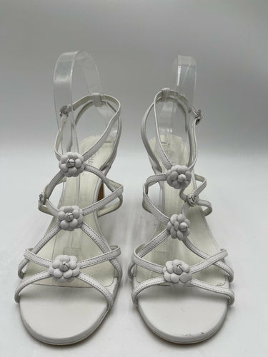 Women’s Chanel floral white leather heeled sandals Size 39