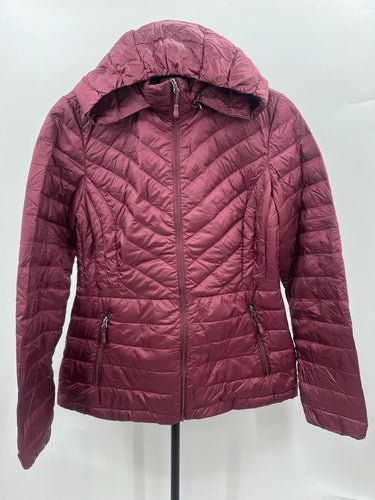 32 Degrees Heat Jacket Womens Burgundy Chevron Hooded Packable Puffer Coat S 32 Degrees