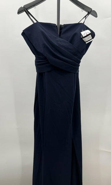 NWT Xscape Navy One Shoulder Draped Strapless Formal Evening Gown Size 10 Xscape
