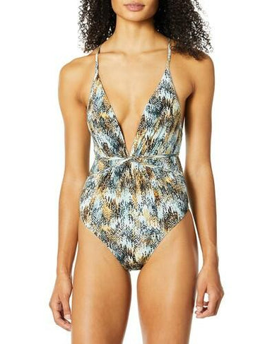 BCBG Womens Herringbone Plunge One-Piece Multi 4 BCBGMAXAZRIA
