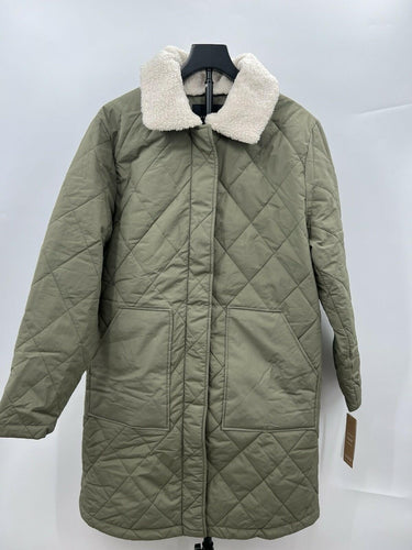 Sanctuary Jacket Womens Quilted Long Barn Coat Olive Faux Fur Collar Warm L Sanctuary