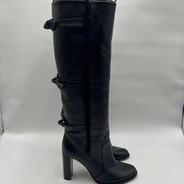 Alexandre Birman Ovis Aries black shearling knotted leather tall boots 37.5 Alexandre Birman