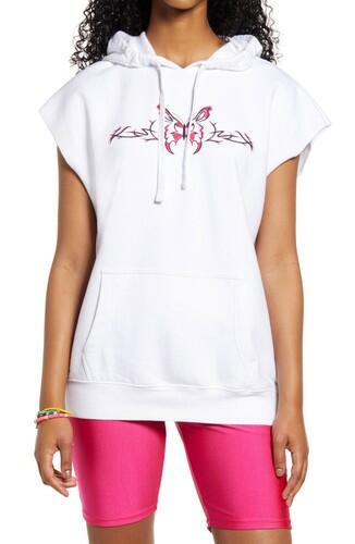 BP.Sleeveless Hoodie in White- Pink Lg Butterfly Stamp Size S BP.