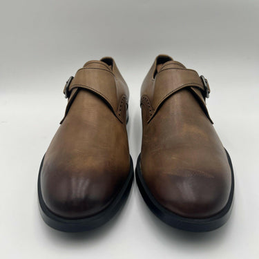 ERMENEGILDO ZEGNA Siena Flex Single Monk Strap Shoes Brown Leather Size 8D ERMENEGILDO ZEGNA