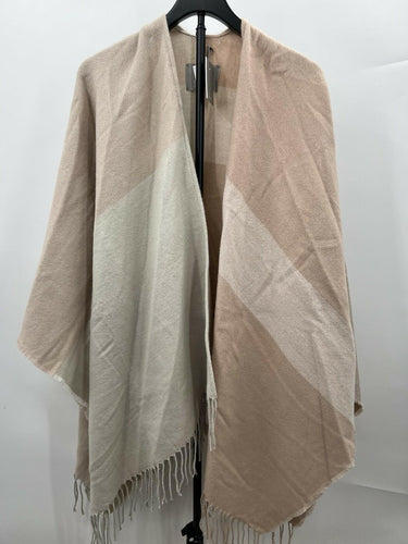 Soia & Kyo Beige Colorblock Shawl Fringe Wrap Poncho Open Front OS Soia & Kyo