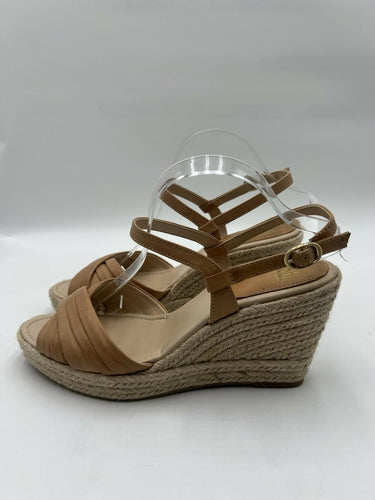 Sofft Balance Espadrille Wedge Sandals Tan Leather Ankle Strap Size 11