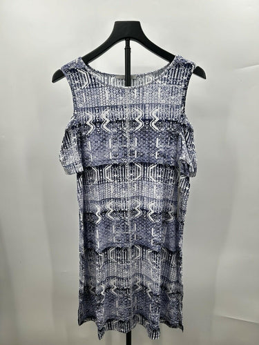 Tart Collections Womans Dress Cold Shoulder Blue Geometric Print Size M Tart Collections