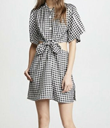 NWT Sonia Rykiel Women's Wrap Waist Minidress, Black/White Check Size 42 Sonia Rykiel
