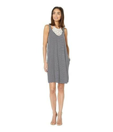 Tribal Stripe Jersey Sleeveless Dress with Lace Detail (Nautical) Women's Dress Tribal