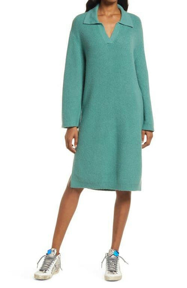 NWT Women's Treasure & Bond Collared Rib Sweater Dress Green Deep Sea, Size XXS Treasure & Bond