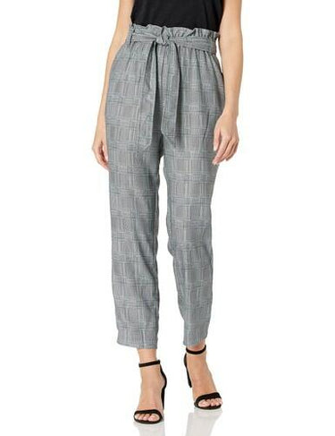 BCBGeneration Women's Pant with Paperbag Waist, Tapered Leg Black/Green, Large BCBGeneration