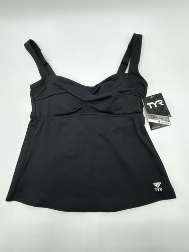 TYR Woman’s black Durafast Elite Solid Twisted Bra Tankini Top Padded Size 6 TYR