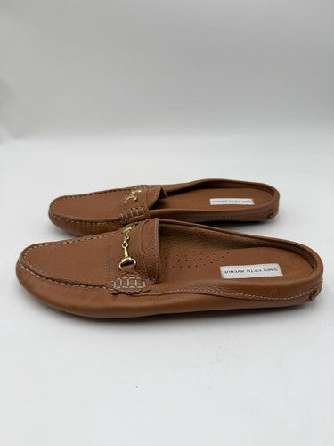 Women’s Saks Fifth Avenue brown leather pebbled Gold Horsebit mules Size 9B