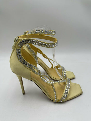 Alexander McQueen Crystal Yellow Satin Ankle-Cuff Cocktail Sandals Size 37.5 Alexander McQueen