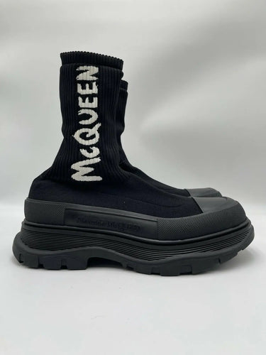 Alexander McQueen Men's Graffiti Ribbed Knit Tread Slick Boots Size 42 Alexander McQueen