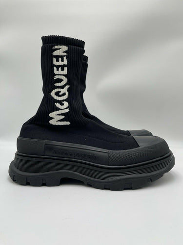Alexander McQueen Men's Graffiti Ribbed Knit Tread Slick Boots Size 42 Alexander McQueen