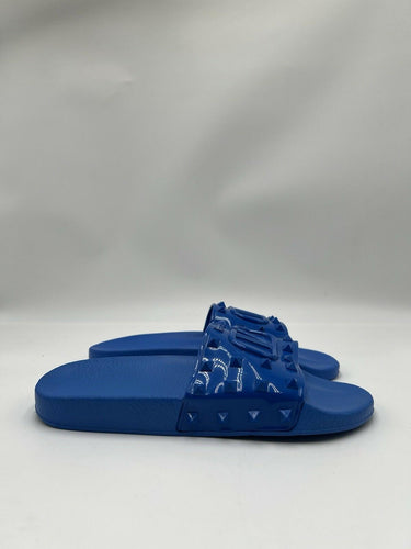Valentino Garavani Summer VLogo Signature Studded Slide Sandal Blue Size 41 Valentino Garavani