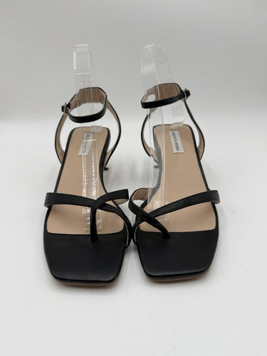 Women’s Saks Fifth Avenue Black Leather slingback Clear Heels sandals Size 8.5M