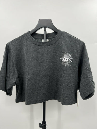 Abound Crop Top Grey Evil Eye Heart Boxy Cropped Graphic Tee Shirt XS Abound