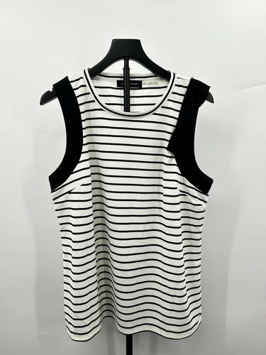 Ivanka Trump Sleeveless Knit Top Black/white Stripes Bow Detail Size L Black & White