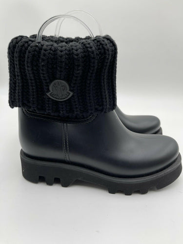 Women’s Moncler Ginette Knit Waterproof Rain Boots in black Rubber Size 35 Moncler