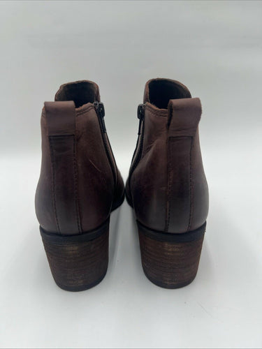Women’s Born Reegan Brown Leather Zip Booties Mid Block Heel Boots Size 8M Børn