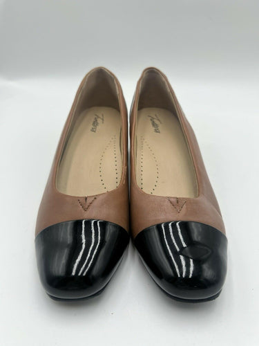 Trotters T2053 Brown Leather Block Heel Pumps Size 9