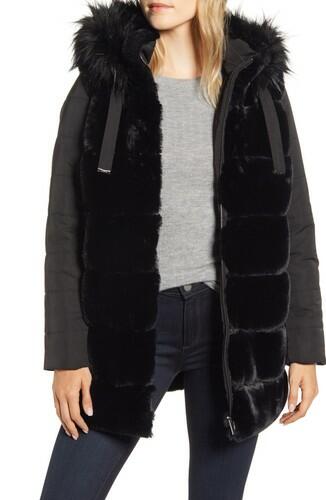 Via Spiga Faux-Fur Puffer-Sleeve womans Hooded Coat size M Via Spiga