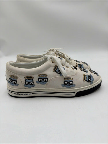 DOLCE & GABBANA Low-Top Canvas Sneaker ROMA Embroidery White Size 8UK Dolce & Gabbana