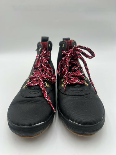 Keds Black Coated Canvas Hiker Ankle Boots Plaid Lining Red Laces Size 10