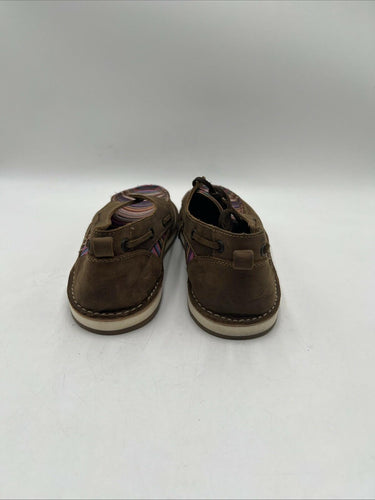 Shyanne Brown Leather/Multicolor Stripe Moc Toe Lace Up Casual Shoes Women Sz 10