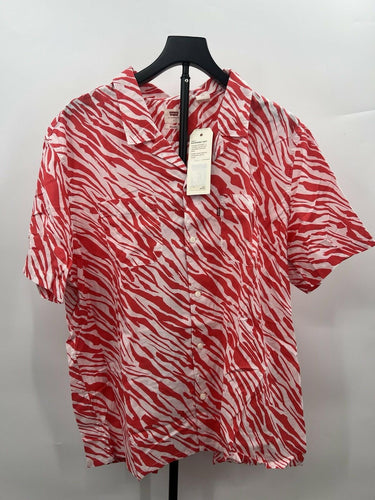 Levis Shirt Mens Camp Collar Red Zebra Print Relaxed Short Sleeve Button NWT L Levi's