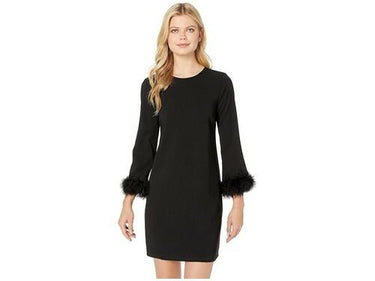 Women's Cece Feather Detail Crepe Dress,Black Size 2 CeCe