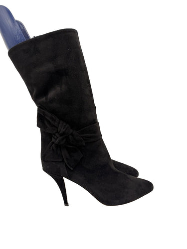Women’s Valentino Garavani black suede bow booties high stiletto heel Size 38.5 Valentino