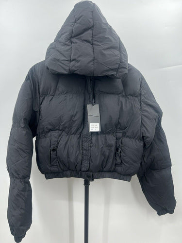 AMWND Los Angeles Jacket Womens Black Cropped Puffer Hooded Zip Winter Coat S AMWND Los Angeles