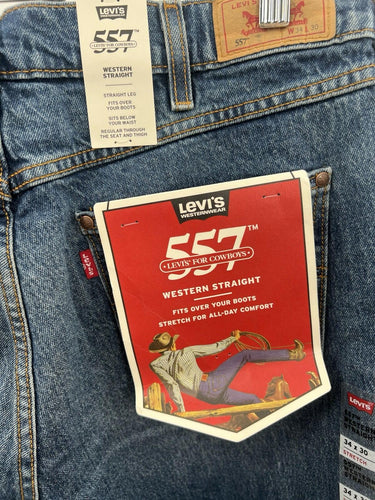 Levis 557 Western Straight Jeans Mens Stretch Medium Wash Bootcut Cowboy W34 L30 Levi's