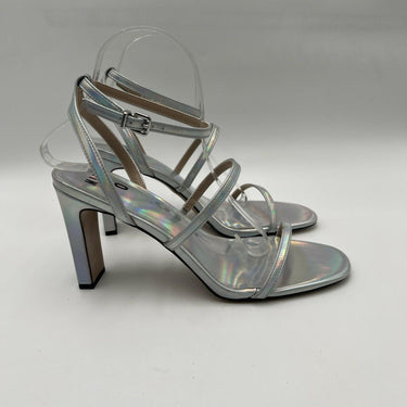 MIX NO. 6 ALICIANA SANDAL HEEL LIGHT SILVER SHIMMER SAND FABRIC WOMEN 9.5 M Mix No. 6