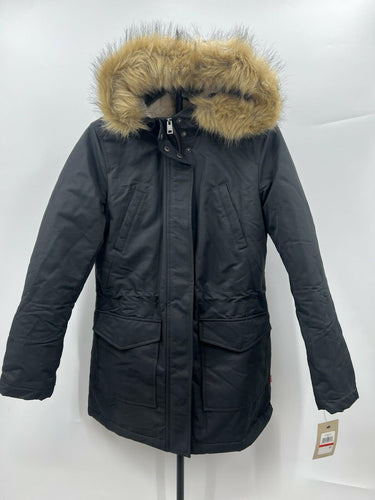Levis Parka Jacket Womens Black Hooded Faux Fur Trim Anorak Winter Coat Warm XS Levi's