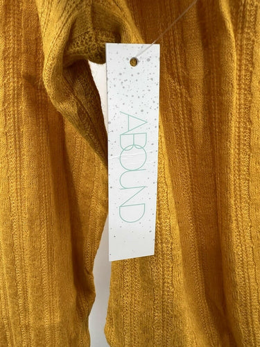 ABOUND Cardigan Top Mustard Yellow Pointelle Knit Button Smocked Hem - S