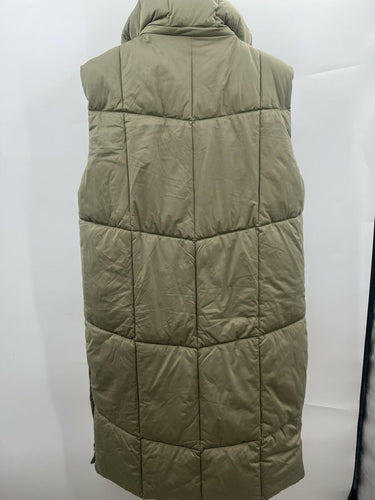 Avec Les Filles Vest Womens Green Sage Long Puffer Hooded Quilted Snap Zip M Avec Les Filles