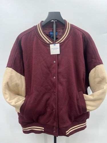 Arizona Jean Co Jacket Varsity Fleece Snap Button Colorblock Wine XL AriZona
