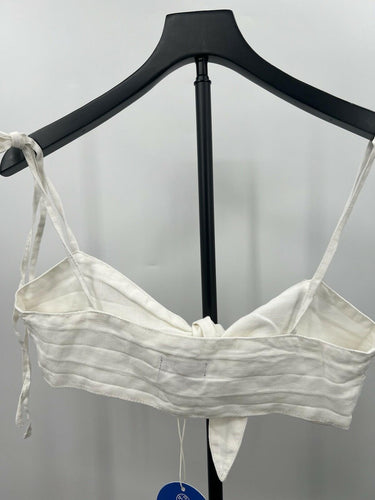 DL1961 Top Womens White Linen Blend Tie Front Crop Bralette Boho Beach M