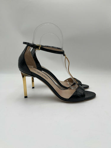 Women’s TOM FORD 85mm chain-embellished Croc sandals Heels Black Size 38 Tom Ford