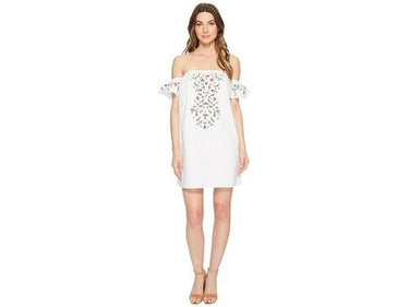 Women's Cece Off The Shoulder Embroidered White Dress, Size 8 CeCe