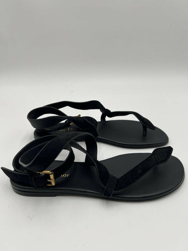 Christian Dior "Dior Up" flat thong sandals Black Leather / Suede Size 37 Dior