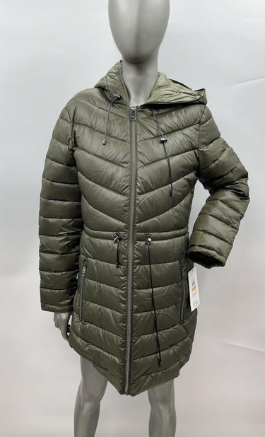 NWT Women’s DKNY shine hooded anorak puffer coat in Green color Size S DKNY