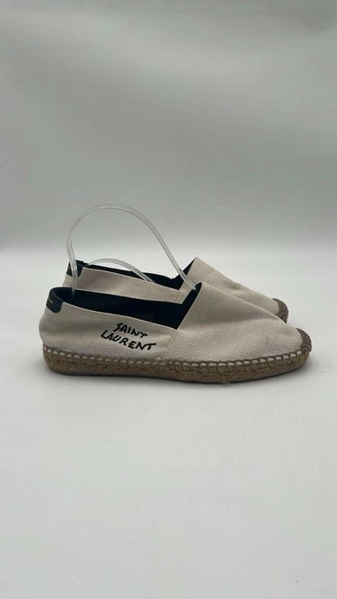SAINT LAURENT Women's Embroidered Espadrilles in White Canvas Size 36.5 Saint Laurent