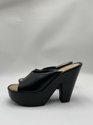 Givenchy 4G Doll platform 127mm slide sandal Cork Black Leather Size 39