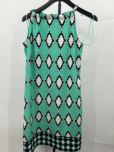 Crown & Ivy Dress Womens Green Blue White Ikat Diamond Print Shift Dress M Crown & Ivy