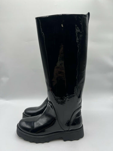 Aerosoles Slalom Black Patent Knee High Lug Boots Womens Size 8 M